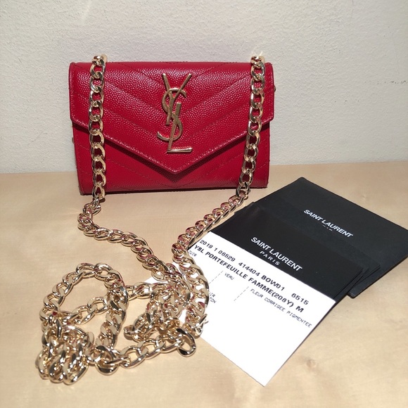 Yves Saint Laurent Handbags - YSL Wallet with Chain (red/gold)